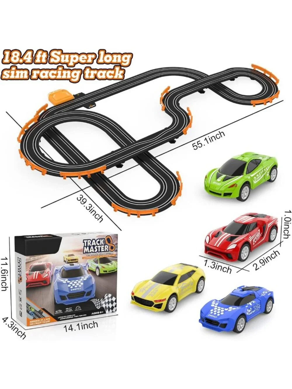 High-Speed Slot Car Race Track Set with 4 Cars, Dual Racing Game for Kids 6-12